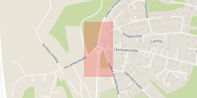 Karta som med röd fyrkant ramar in Länna, Huddinge, Stockholms län