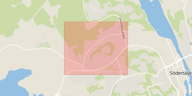 Karta som med röd fyrkant ramar in Ronna, Södertälje, Stockholms län