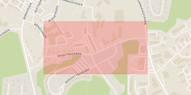 Karta som med röd fyrkant ramar in Nysättravägen, Södertälje, Stockholms län