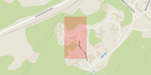 Karta som med röd fyrkant ramar in Solhem, Huddinge Kommun, Stockholm, Stockholms län