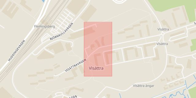 Karta som med röd fyrkant ramar in Flemingsberg, Visättra, Huddinge, Stockholms län