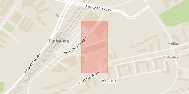 Karta som med röd fyrkant ramar in Tingsrätten, Huddinge, Stockholms län