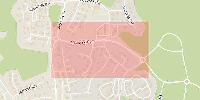 Karta som med röd fyrkant ramar in Ritorpsvägen, Södertälje, Stockholms län