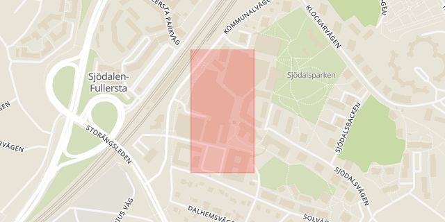 Karta som med röd fyrkant ramar in Huddinge Centrum, Kommunalvägen, Huddinge, Stockholms län