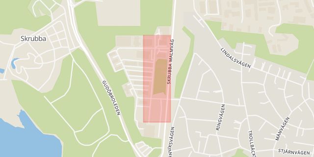 Karta som med röd fyrkant ramar in Vattenkraftsvägen, Skrubba, Sköndal, Tyresö, Stockholm, Stockholms län