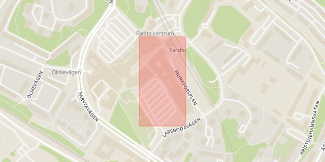 Karta som med röd fyrkant ramar in Farsta Centrum, Stockholm, Stockholms län