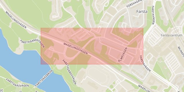 Karta som med röd fyrkant ramar in Farsta, Nykroppagatan, Stockholm, Stockholms län