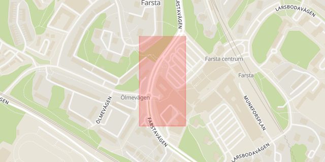 Karta som med röd fyrkant ramar in Farsta Torg, Stockholm, Stockholms län
