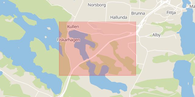 Karta som med röd fyrkant ramar in Norsborg, Sankt Botvids Väg, Botkyrka, Stockholms län