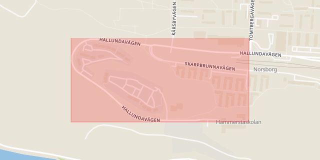 Karta som med röd fyrkant ramar in Hallunda, Salem, Stockholms län