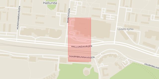 Karta som med röd fyrkant ramar in Hallunda Centrum, Botkyrka, Stockholms län