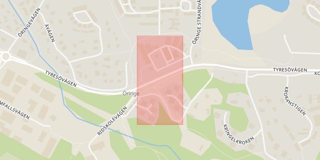 Karta som med röd fyrkant ramar in Öringe, Tyresö, Stockholms län