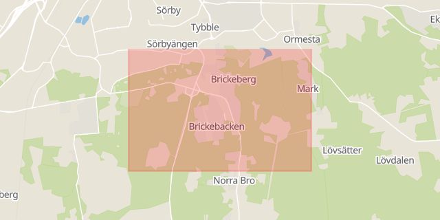 Karta som med röd fyrkant ramar in Brickebacken, Örebro, Örebro län