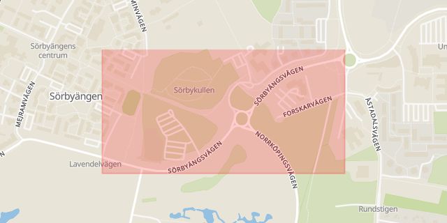 Karta som med röd fyrkant ramar in Sörbyängsvägen, Örebro, Örebro län