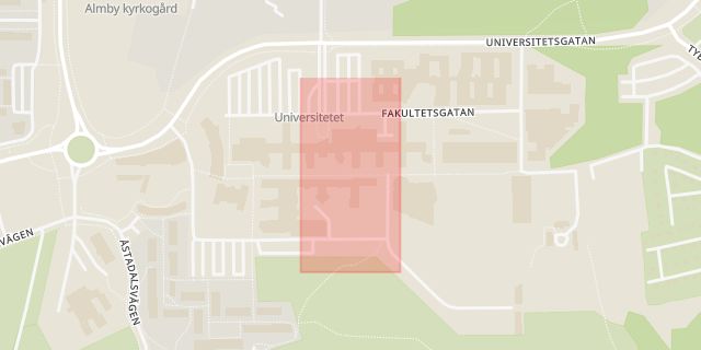 Karta som med röd fyrkant ramar in Universitetet, Örebro, Örebro län