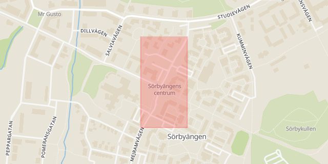 Karta som med röd fyrkant ramar in Sörbyängen, Örebro, Örebro län