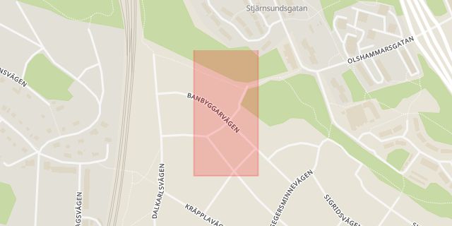 Karta som med röd fyrkant ramar in Segervägen, Stuvsta, Huddinge, Stockholms län