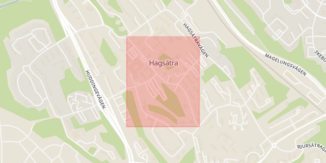 Karta som med röd fyrkant ramar in Vintrosagatan, Hagsätra, Stockholm, Stockholms län