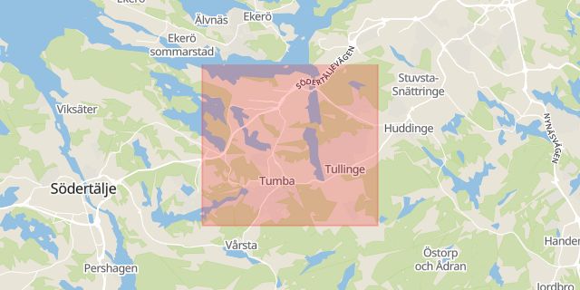 Karta som med röd fyrkant ramar in Bilisten, Botkyrka, Stockholms län