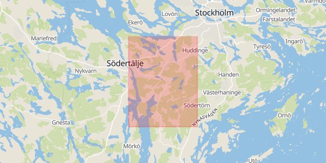 Karta som med röd fyrkant ramar in Stockholm, Fittjaskolan, Målet, Turkiet, Sverige, Botkyrka, Stockholms län