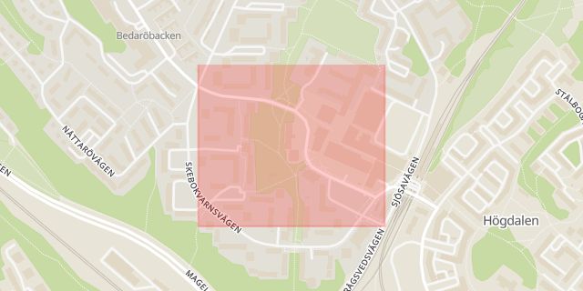 Karta som med röd fyrkant ramar in Önskehemsgatan, Högdalen, Stockholm, Stockholms län