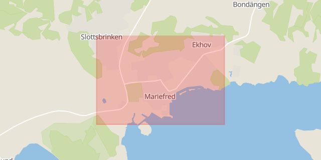 Karta som med röd fyrkant ramar in Mariefred, Strängnäs, Södermanlands län