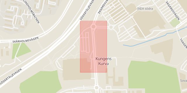 Karta som med röd fyrkant ramar in Kungens Kurva, Huddinge, Stockholms län