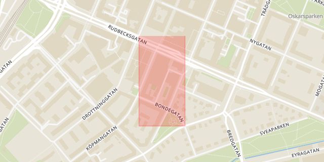 Karta som med röd fyrkant ramar in Jordgatan, Örebro, Örebro län