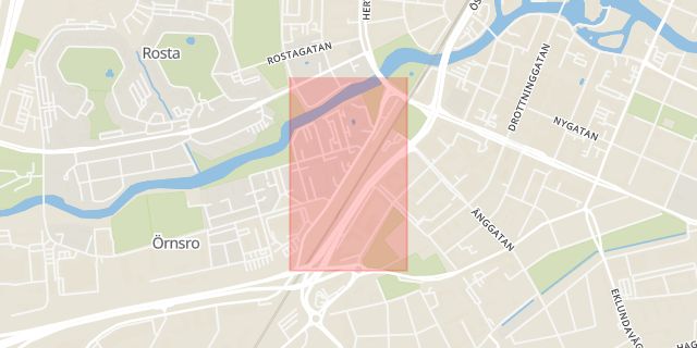 Karta som med röd fyrkant ramar in Svartå Bangata, Örebro, Örebro län