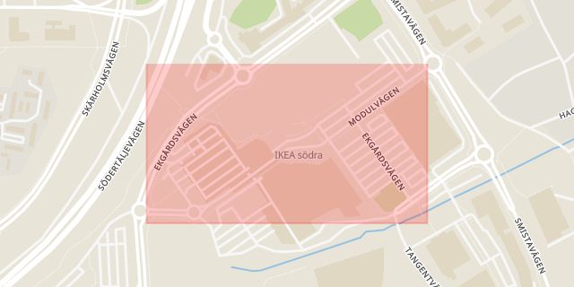 Karta som med röd fyrkant ramar in Modulvägen, Segeltorp, Huddinge, Stockholms län