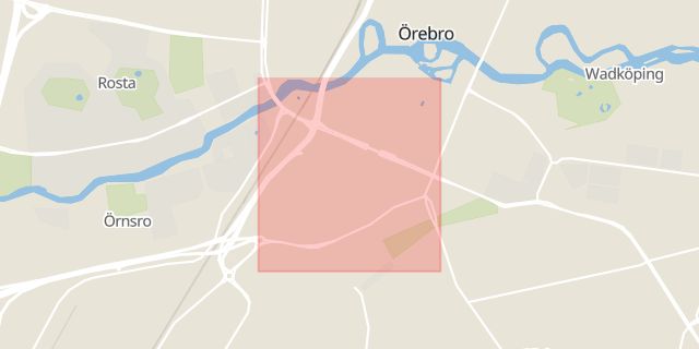 Karta som med röd fyrkant ramar in Kungsgatan, Örebro, Örebro län
