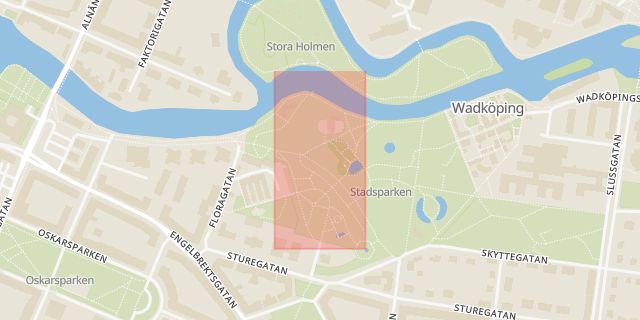Karta som med röd fyrkant ramar in Stadsparken, Örebro