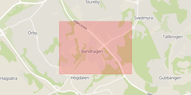 Karta som med röd fyrkant ramar in Bandhagen, Stockholm, Stockholms län