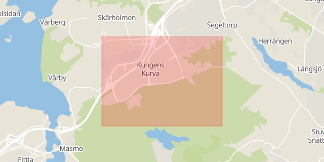 Karta som med röd fyrkant ramar in Kungens Kurva, Botkyrka, Stockholms län