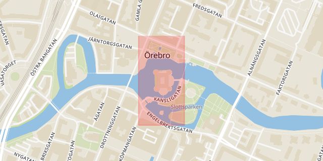 Karta som med röd fyrkant ramar in Slottet, Örebro, Örebro län