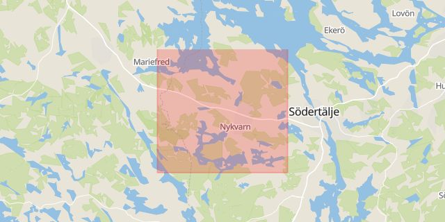 Karta som med röd fyrkant ramar in Nykvarn, Stockholms län