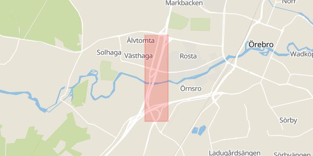 Karta som med röd fyrkant ramar in Västhagagatan, Örebro, Örebro län