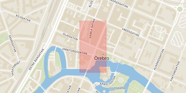 Karta som med röd fyrkant ramar in Järntorget, Örebro, Örebro län