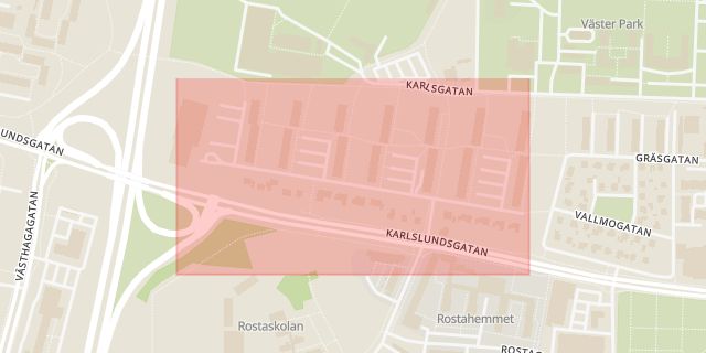 Karta som med röd fyrkant ramar in Tengvallsgatan, Västra Mark, Örebro, Örebro län