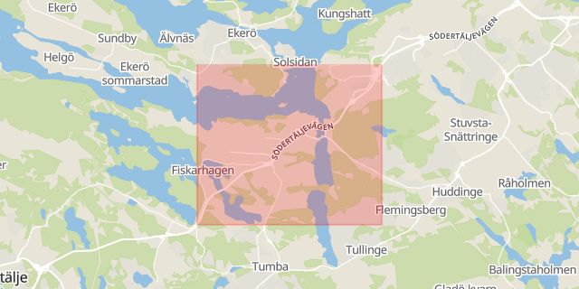 Karta som med röd fyrkant ramar in Fittja, Södertälje, Stockholms län
