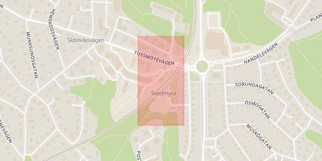 Karta som med röd fyrkant ramar in Skogsstig, Svedmyra, Stureby, Stockholm, Stockholms län