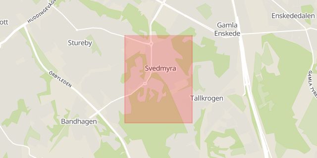 Karta som med röd fyrkant ramar in Svedmyra, Stockholm, Stockholms län