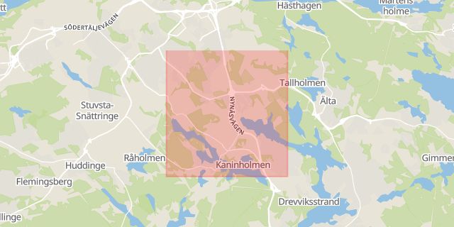 Karta som med röd fyrkant ramar in Farsta, Haninge, Stockholm, Stockholms län
