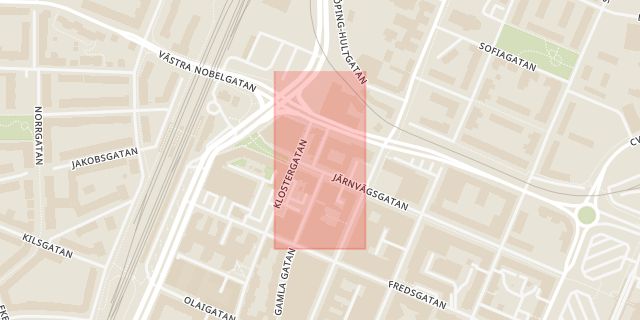 Karta som med röd fyrkant ramar in Örebro Tingsrätt, Örebro, Örebro län