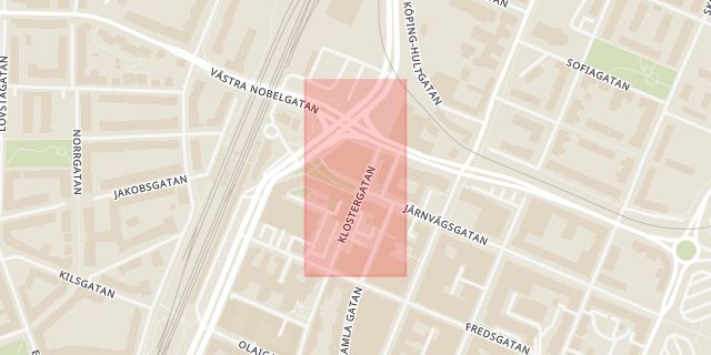 Karta som med röd fyrkant ramar in Tingsrätten, Örebro