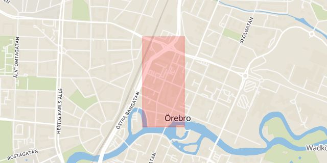 Karta som med röd fyrkant ramar in Klostergatan, Örebro, Örebro län