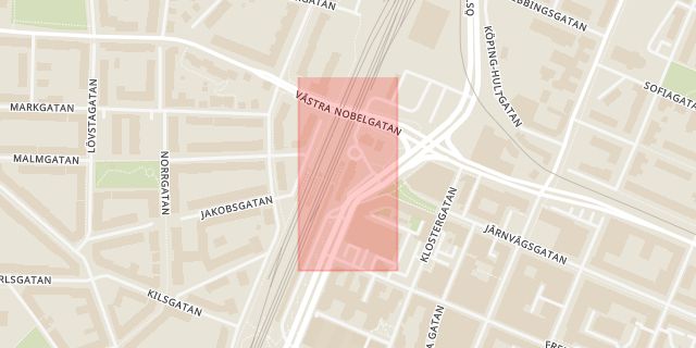 Karta som med röd fyrkant ramar in Stockholm, Resecentrum, Örebro, Örebro län