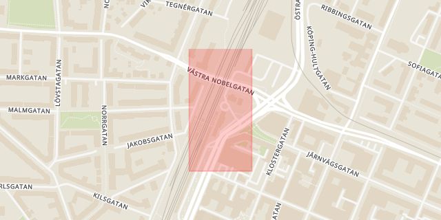 Karta som med röd fyrkant ramar in Resecentrum, Örebro, Örebro län