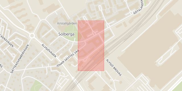Karta som med röd fyrkant ramar in Älvsjö, Älvsjö Torg, Stockholm, Stockholms län