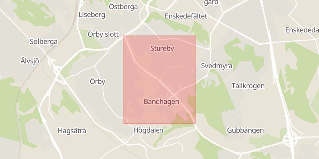 Karta som med röd fyrkant ramar in Stureby, Örbyleden, Stockholm, Stockholms län